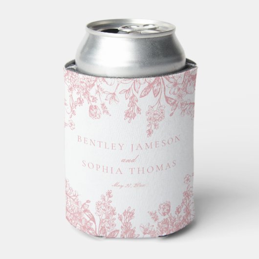 ピンクチノイスリーヴィンテージフローラ結婚式の引き出物 缶クーラー (缶正面)