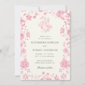 ピンクチノイスリーヴィンテージ結婚フローラ 招待状 (正面)