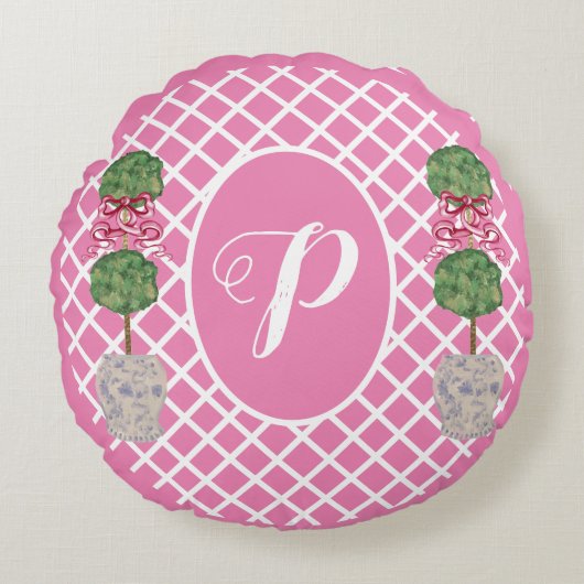ピンクチノセリージンジャージャージャージャージャーズトピアリーバスケット ラウンドクッション (正面)