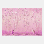 ピンクチノワズリーの鳥の包装紙シート ラッピングペーパーシート (正面2)