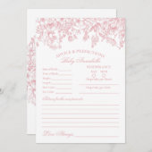 ピンクチノワズリーフローラアドバイス用ベビーカード 招待状 (正面/裏面)