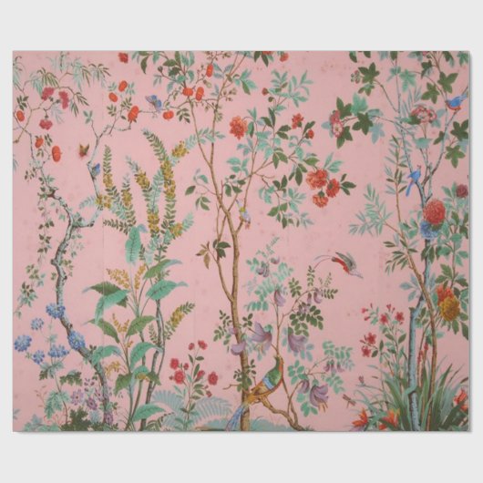 ピンクチノワセリーバードのフローラエレガント分離 ラッピングペーパー (フラット)