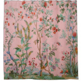 ピンクチノワセリーバードフローラルエレガント シャワーカーテン (正面)