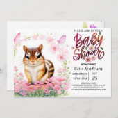 ピンクチムンク開花ガールベビーシャワー 招待状 (正面/裏面)