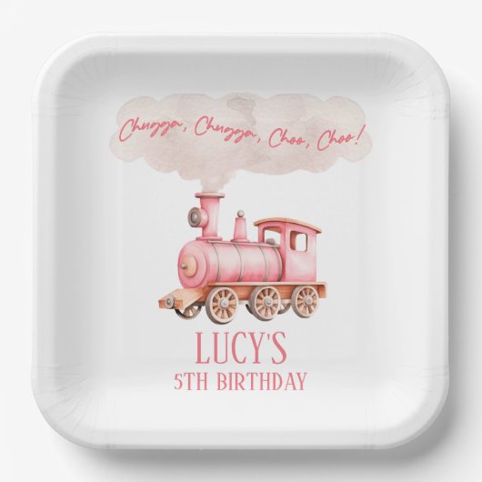 ピンクチャガ朝王ヴィンテージ列車バースデーパーティー ペーパープレート (正面)