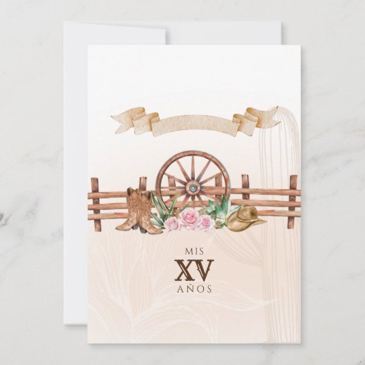 ピンクチャロウェスタンフローラビューティフルカクティカンス 招待状 (裏面)