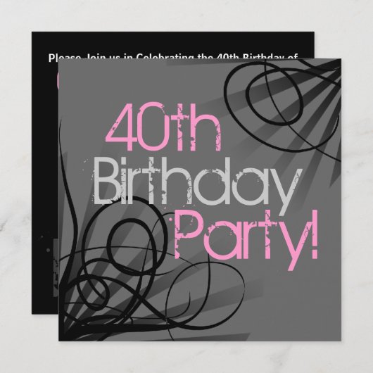 ピンクチャーコール旋回ブラックカスタム招待状 招待状 (正面/裏面)