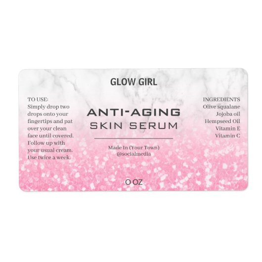 ピンクチュンキーグリッター及び大理石血清ラベル ラベル (正面)