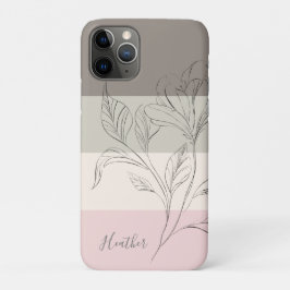 ピンクチューペクリームカラーブロックパーソナライズされたフローラ iPhone 11 PROケース