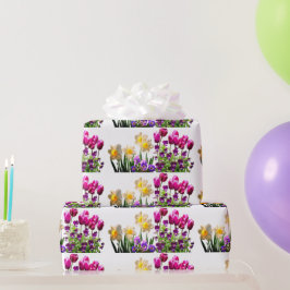 ピンクチューリップとダッフォジルラッピング紙 ラッピングペーパー