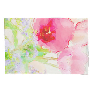 ピンクチューリップとブルー忘れミー水色ではない 枕カバー