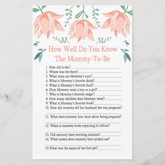 ピンクチューリップどのように良く赤ちゃんシャワーのゲームを知っている (正面)