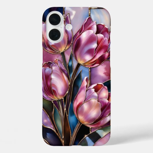 ピンクチューリップのステンドグラス風スマホケース Case-Mate iPhoneケース (裏面)