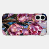 ピンクチューリップのステンドグラス風スマホケース Case-Mate iPhoneケース (裏面 (横))