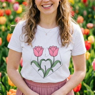 ピンクチューリップのヴィンテージボタニカルフラワー トライブレンドTシャツ
