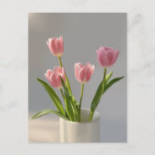 ピンクチューリップの花瓶 写実主義絵画 ポストカード (正面)