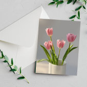 ピンクチューリップの花瓶 写実主義絵画 ポストカード
