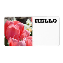 ピンクチューリップのHELLOネームタグ ラベル