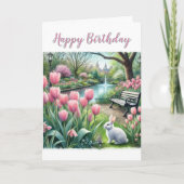 ピンクチューリップアットパークハッピーバースデーグリーティング カード (正面)