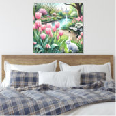 ピンクチューリップアットパーク キャンバスプリント (インサイチュ (寝室))