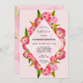 ピンクチューリップウォータカラーフローラブライダルシャワー 招待状 (正面/裏面)