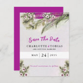 ピンクチューリップウォータカラーフローラ結婚式招待状 (正面/裏面)