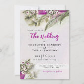 ピンクチューリップウォータカラーフローラ結婚式招待状 招待状 (正面)