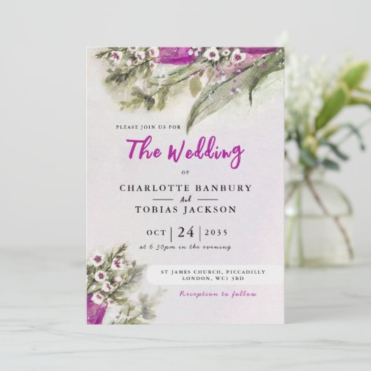 ピンクチューリップウォータカラーフローラ結婚式招待状 招待状 (スタンド正面)