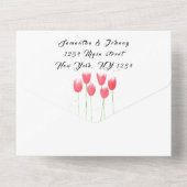 ピンクチューリップウォーターエレガントカラー春の結婚式All I オールインワン招待状 (裏面)