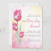 ピンクチューリップウォーターカラーマザーズデイブランチ 招待状 (正面)
