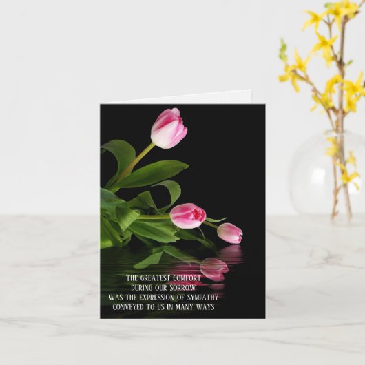 ピンクチューリップウォーター反射悔やみや弔慰ありがとう カード (黄色い花)