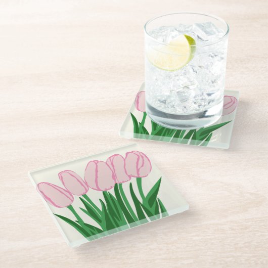 ピンクチューリップガラスコースター ガラスコースター (アングル)