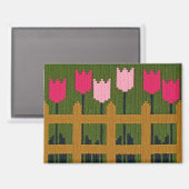 ピンクチューリップグリーンガーデンアーティザンクロシェプリント マグネット (正面/裏面)