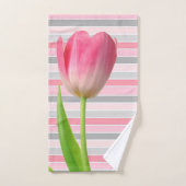 ピンクチューリップグレイストライプバスルーム用タオルセット バスタオルセット (ハンドタオル)