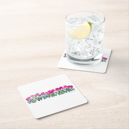 ピンクチューリップグローブ紙コースター スクエアペーパーコースター (インサイチュ)