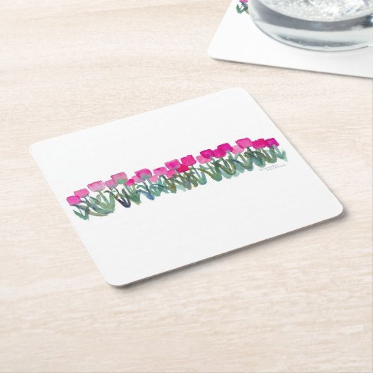 ピンクチューリップグローブ紙コースター スクエアペーパーコースター (アングル)