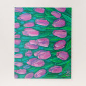 ピンクチューリップスフィールド、春の花絵画フローラ ジグソーパズル (縦)