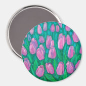 ピンクチューリップスフィールド、春の花絵画フローラ  マグネット (正面/裏面)