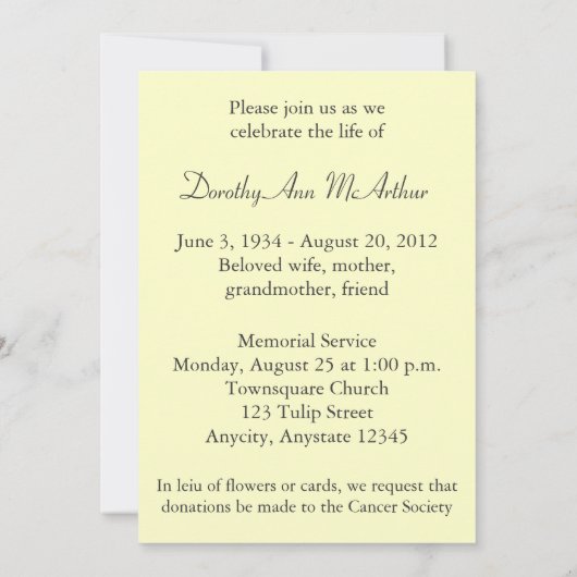 ピンクチューリップス追悼式発表 招待状 (裏面)