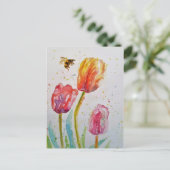 ピンクチューリップチューリップフローラ水彩アートポストカード シーズンポストカード (スタンド正面)