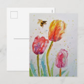 ピンクチューリップチューリップフローラ水彩アートポストカード シーズンポストカード (正面/裏面)