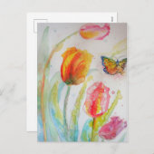 ピンクチューリップチューリップフローラ水彩ポストカード シーズンポストカード (正面/裏面)