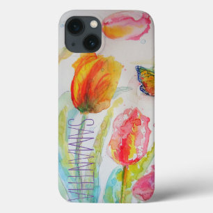 ピンクチューリップチューリップフローラ水彩女性名 iPhone 13ケース
