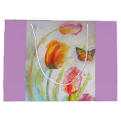 ピンクチューリップチューリップフローラ水彩抱き枕 ラージペーパーバッグ (裏面)