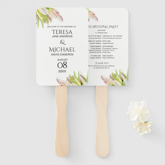 ピンクチューリップパーソナライズされたプログラム庭園の結婚式 ハンドファン (正面&裏面)