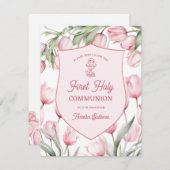 ピンクチューリップファーストホーリーコミュニオン招待状 招待状 (正面/裏面)