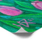 ピンクチューリップフィールド、春の花絵画フローラ ポスター (角)