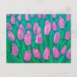 ピンクチューリップフィールド、春の花絵画フローラ ポストカード
