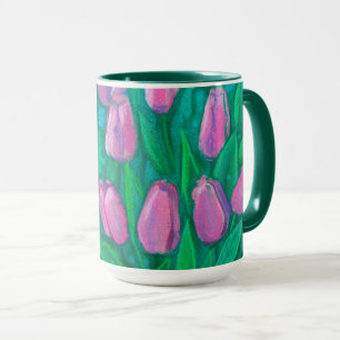ピンクチューリップフィールド、春の花絵画フローラ マグカップ