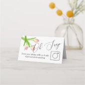 ピンクチューリップフォト共有折り畳みテーブルカード#hashtag プレイスカード (正面)